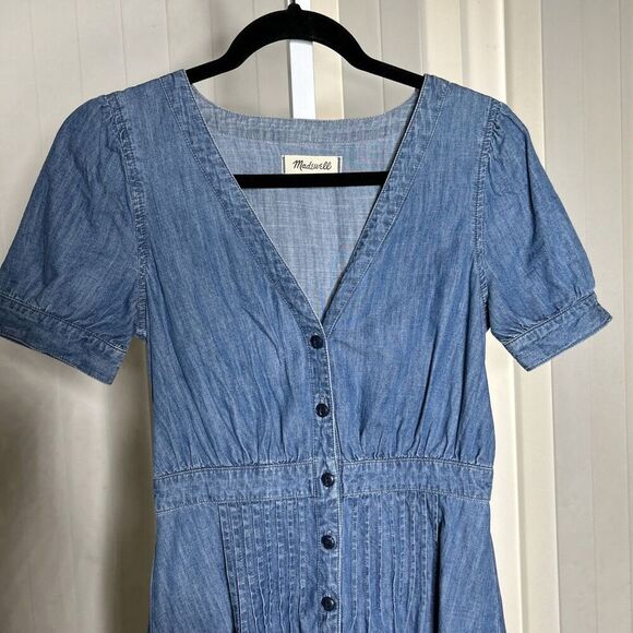 Madewell Denim Shirt Dress Mini Daylily Blue Short Sleeves Size 0 - Picture 4 of 8
